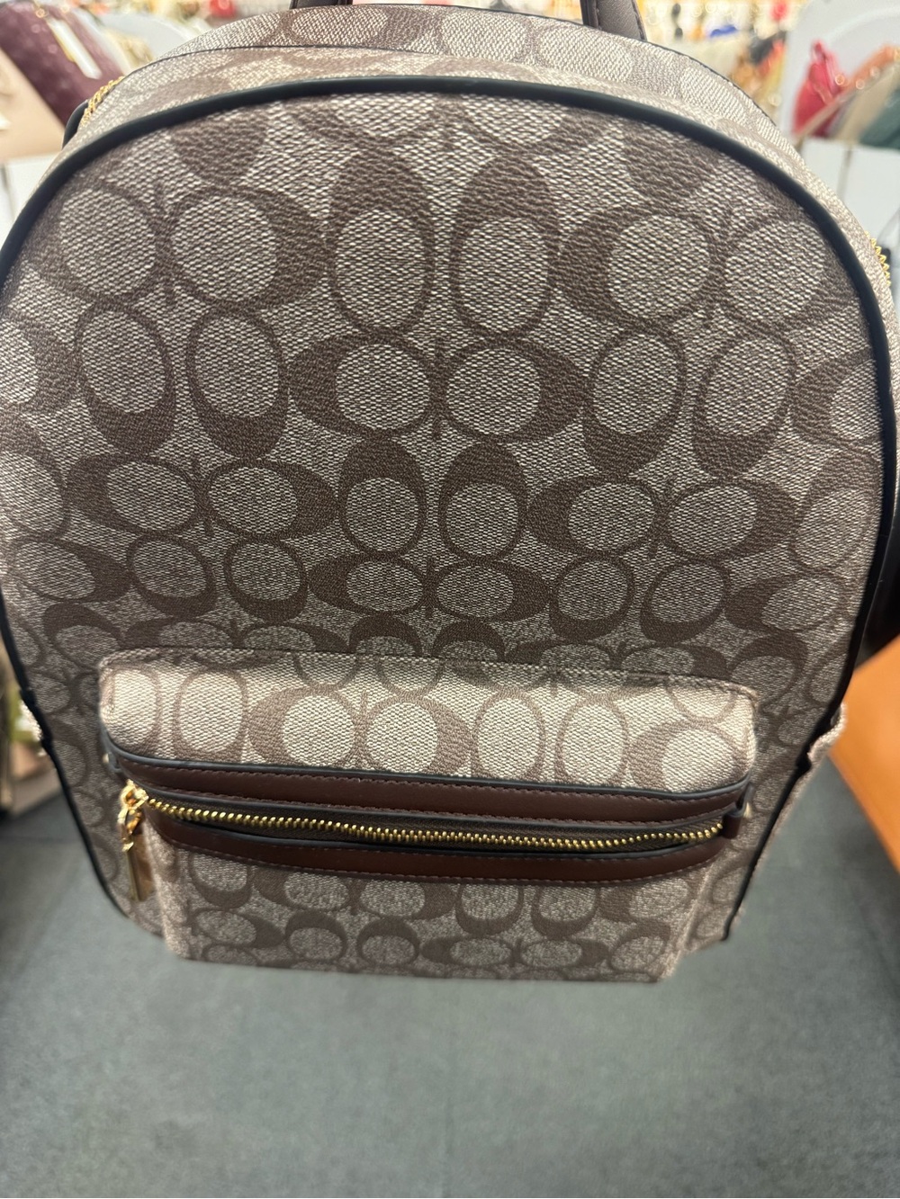 Coach Brown Signature Canvas Backpack with Gold Accents